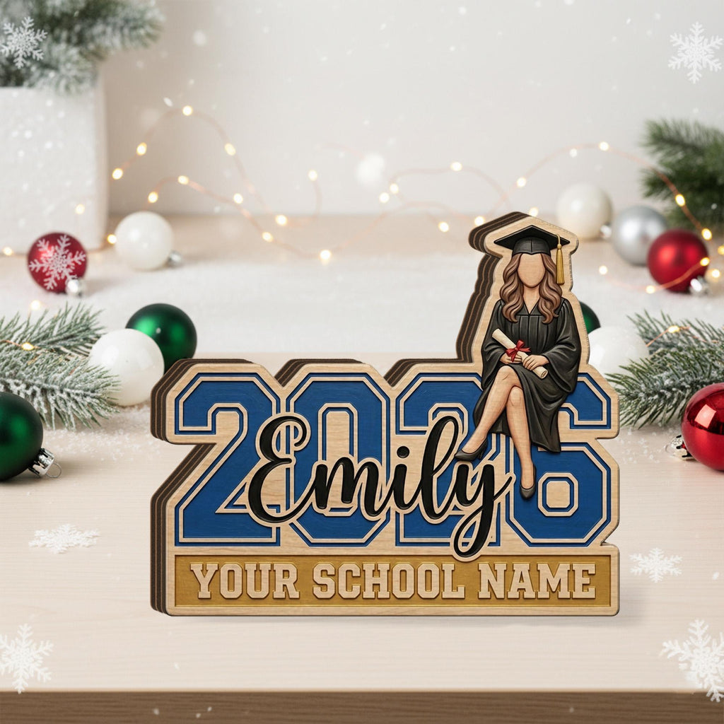 Personalized Graduation Wooden Block: Custom 2026 Desk Sign, Student Name, School Decor