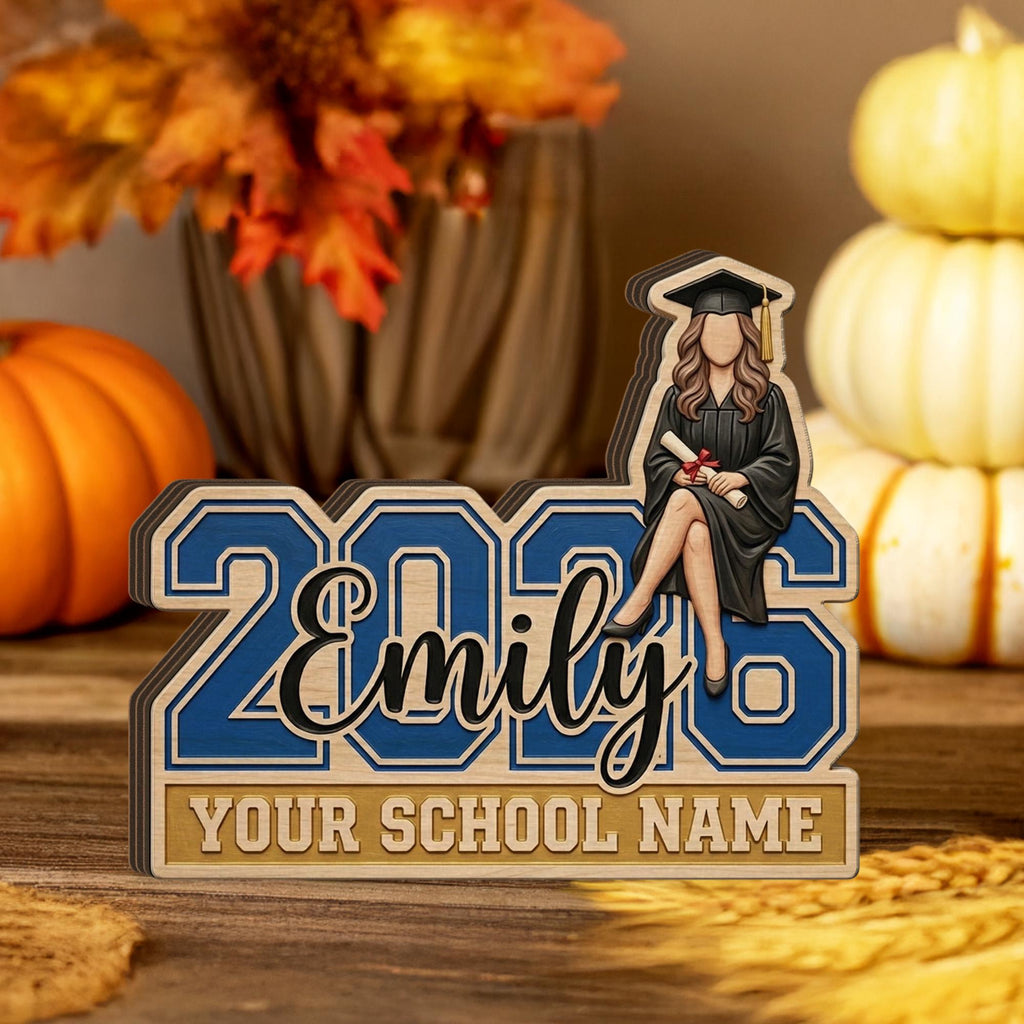 Personalized Graduation Wooden Block: Custom 2026 Desk Sign, Student Name, School Decor
