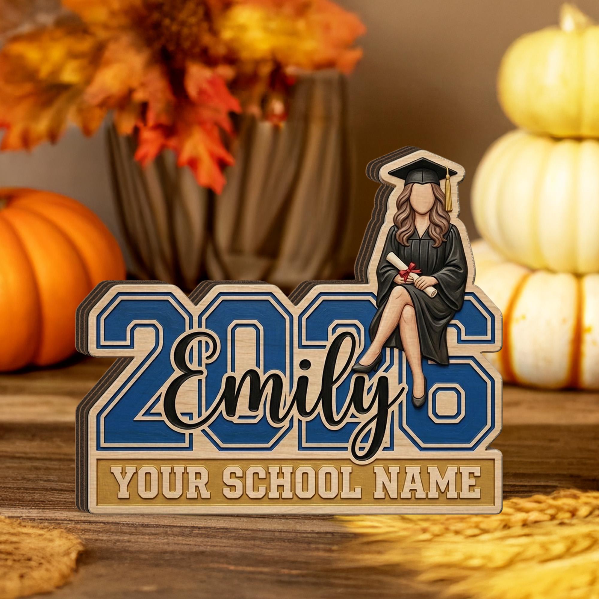 Personalized Graduation Wooden Block: Custom 2026 Desk Sign, Student Name, School Decor