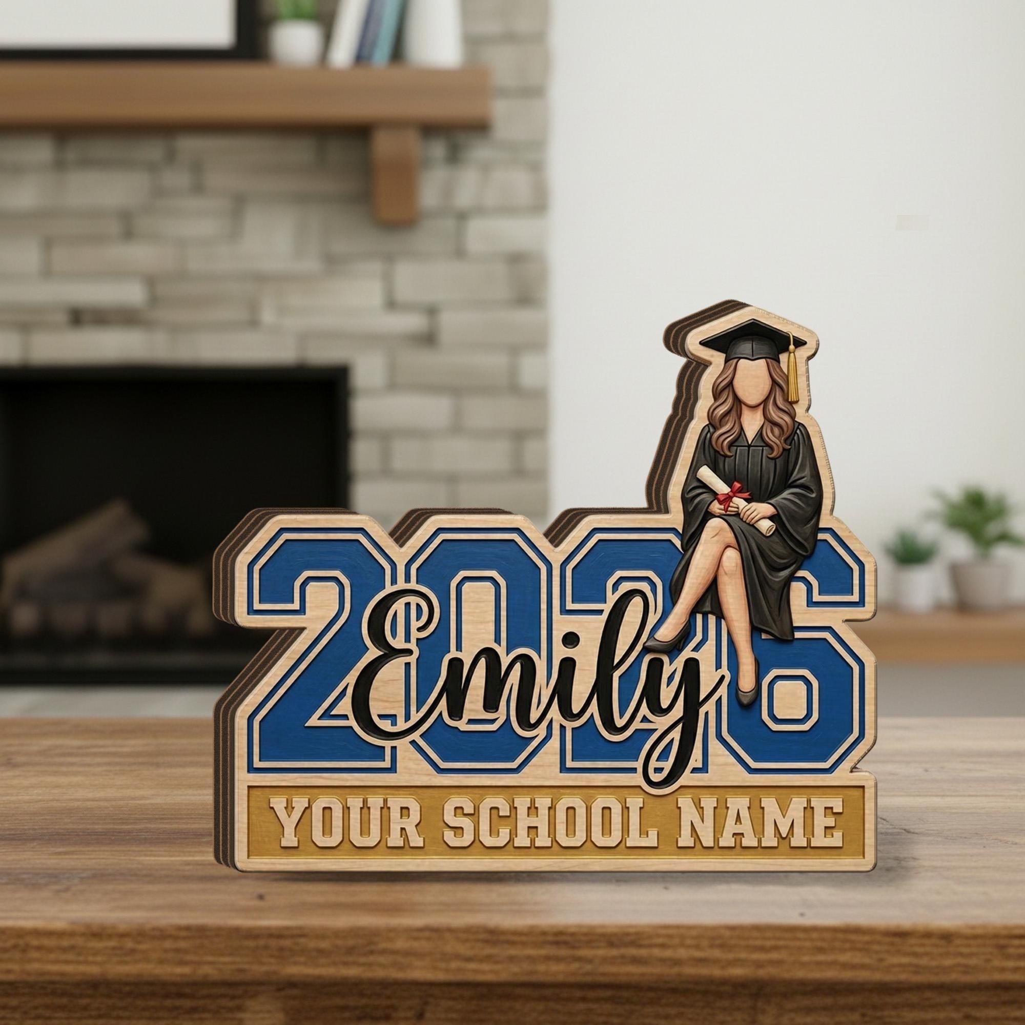 Personalized Graduation Wooden Block: Custom 2026 Desk Sign, Student Name, School Decor