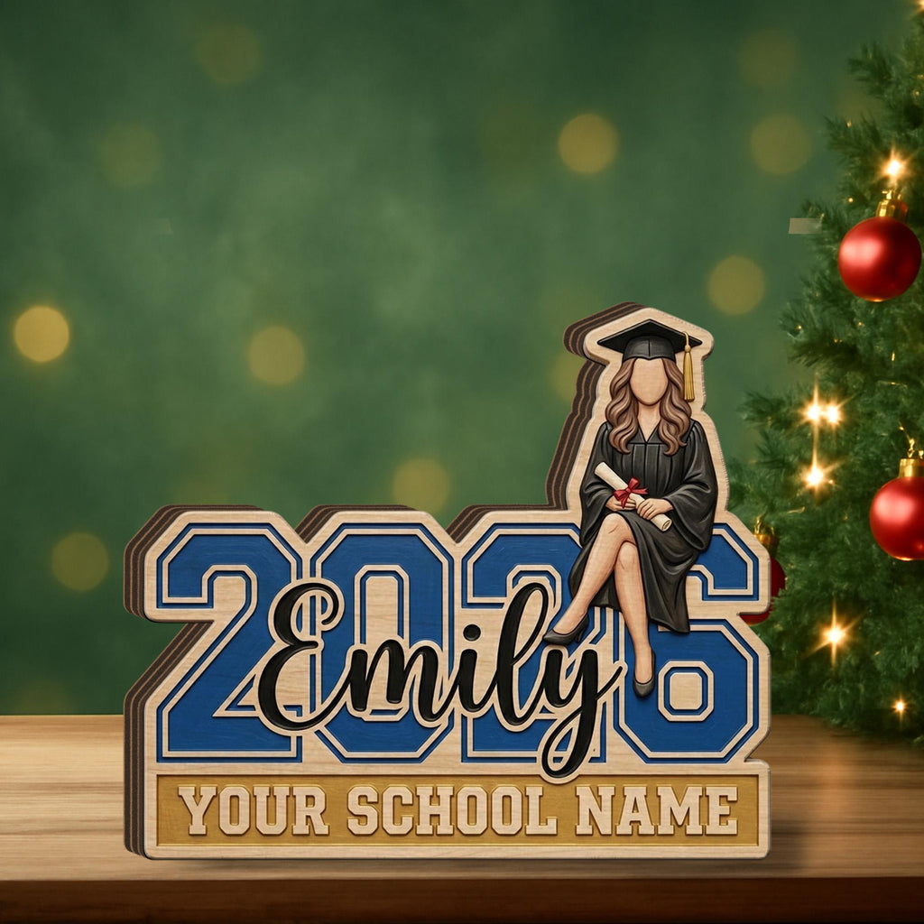 Personalized Graduation Wooden Block: Custom 2026 Desk Sign, Student Name, School Decor