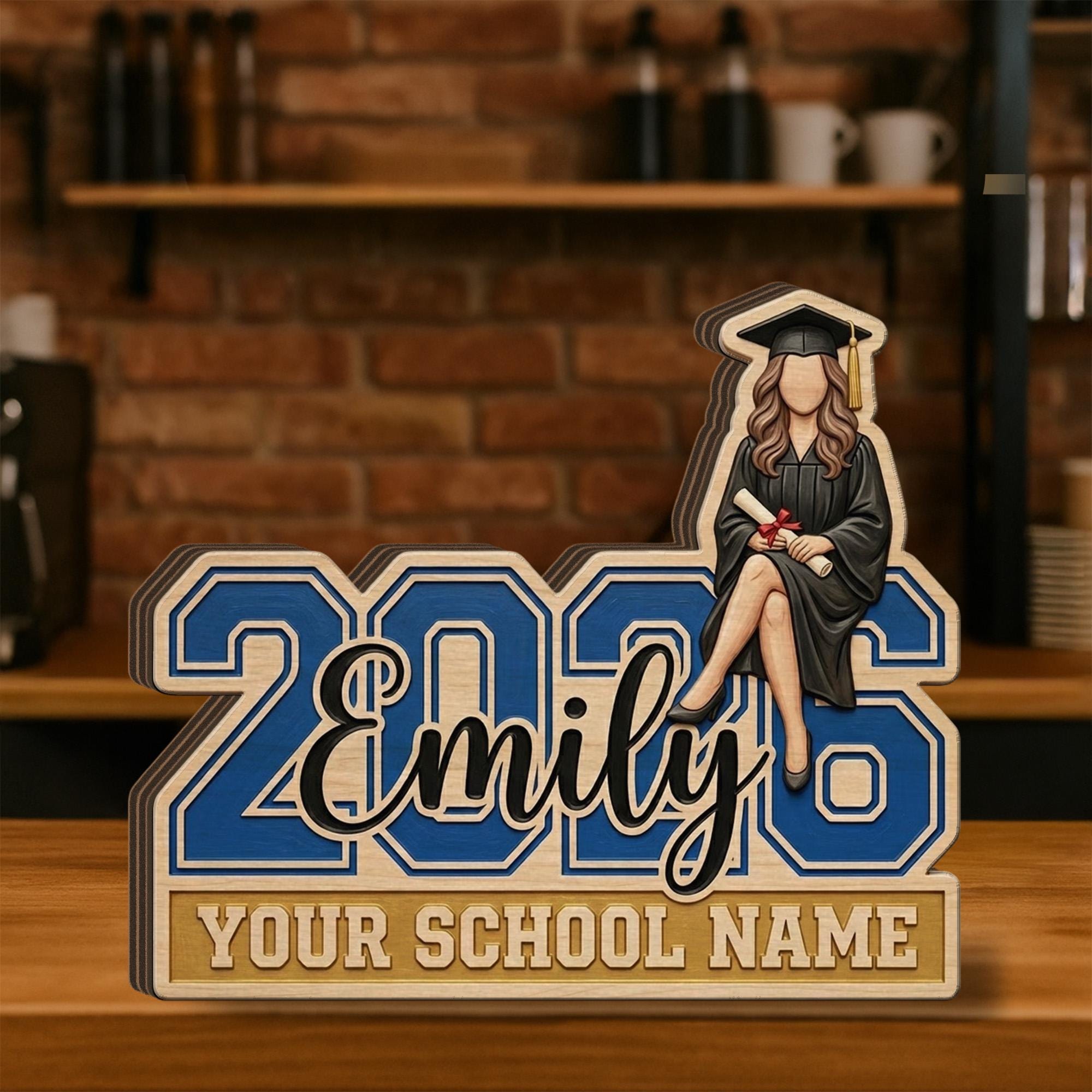 Personalized Graduation Wooden Block: Custom 2026 Desk Sign, Student Name, School Decor