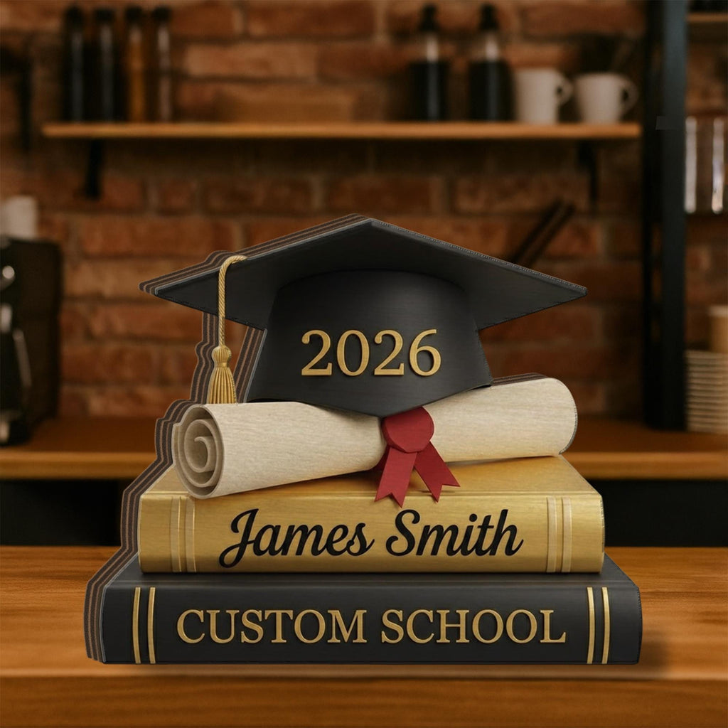 Personalized Wooden Graduation Block, Name Diploma Cap Display, Class Year Desk Decor