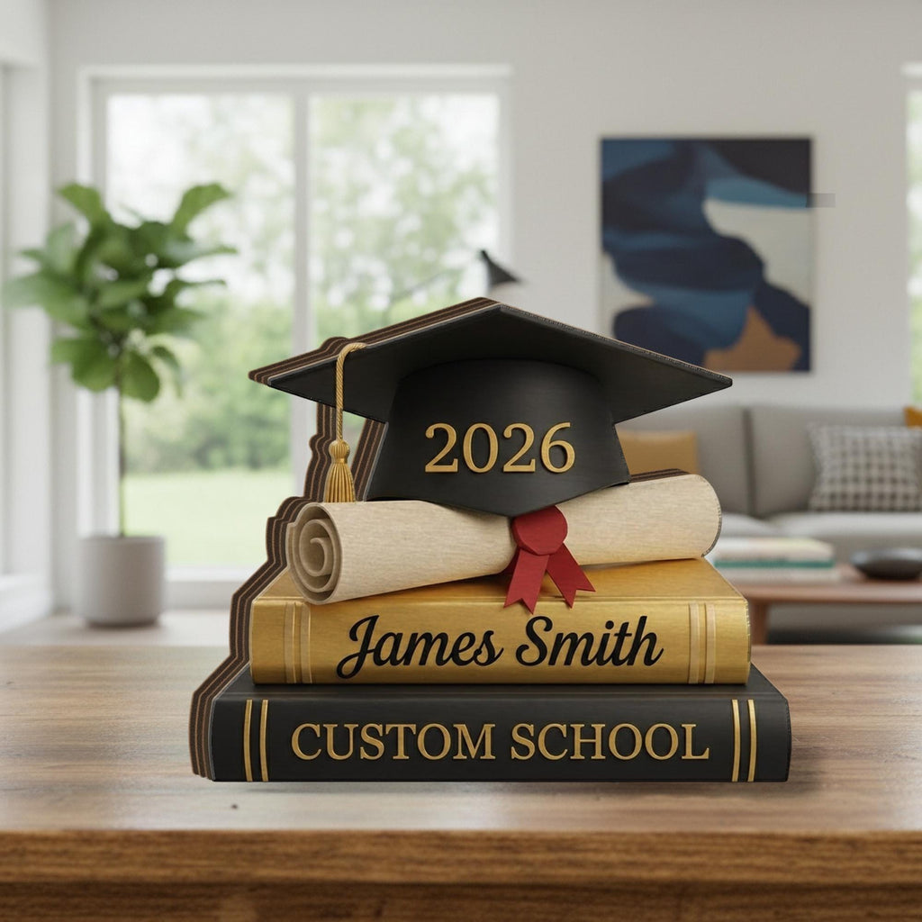 Personalized Wooden Graduation Block, Name Diploma Cap Display, Class Year Desk Decor