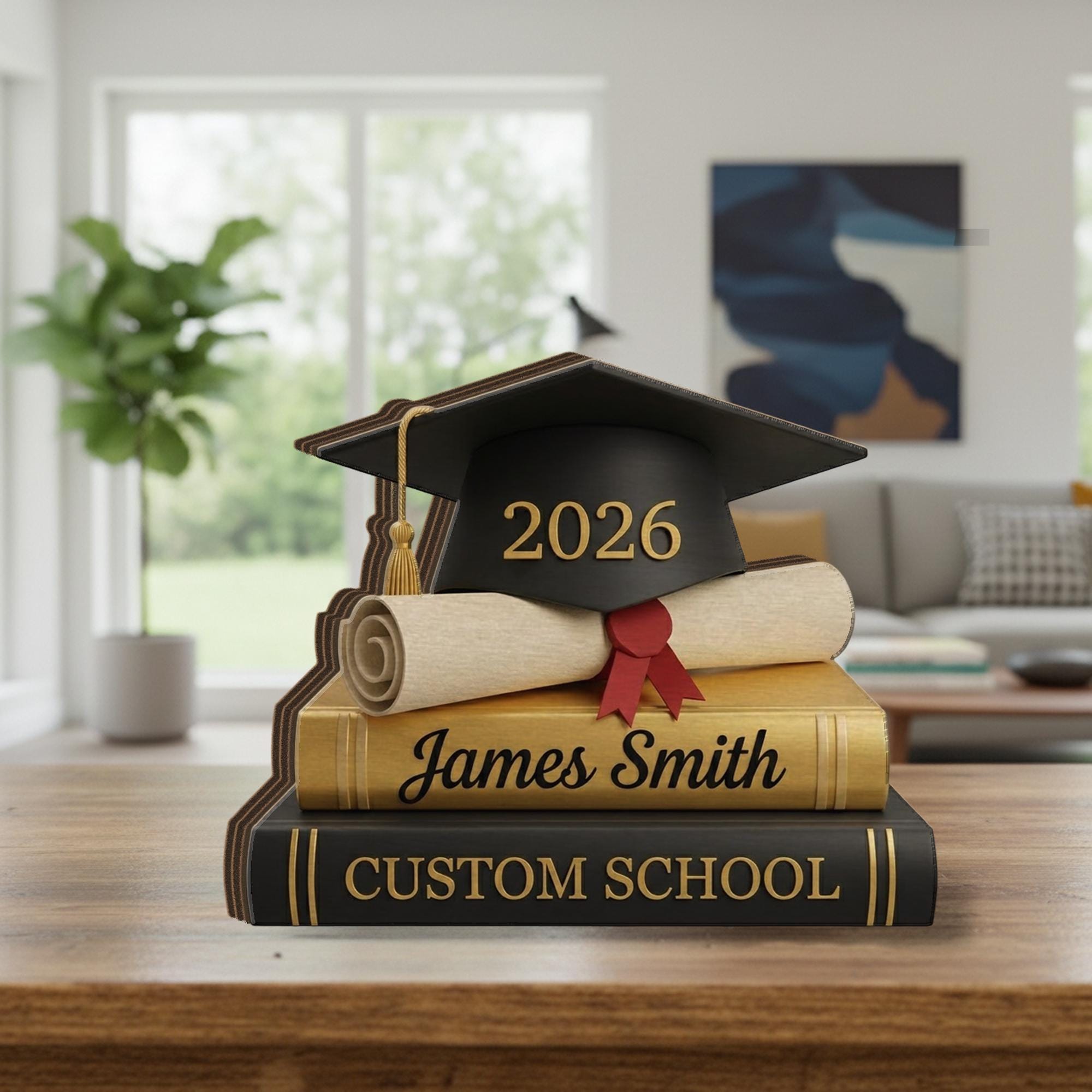Personalized Wooden Graduation Block, Name Diploma Cap Display, Class Year Desk Decor