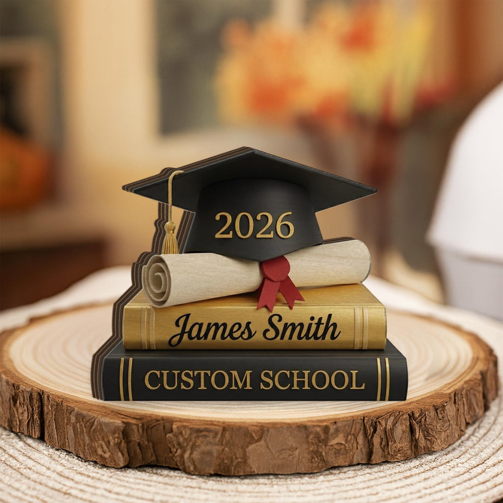 Personalized Wooden Graduation Block, Name Diploma Cap Display, Class Year Desk Decor