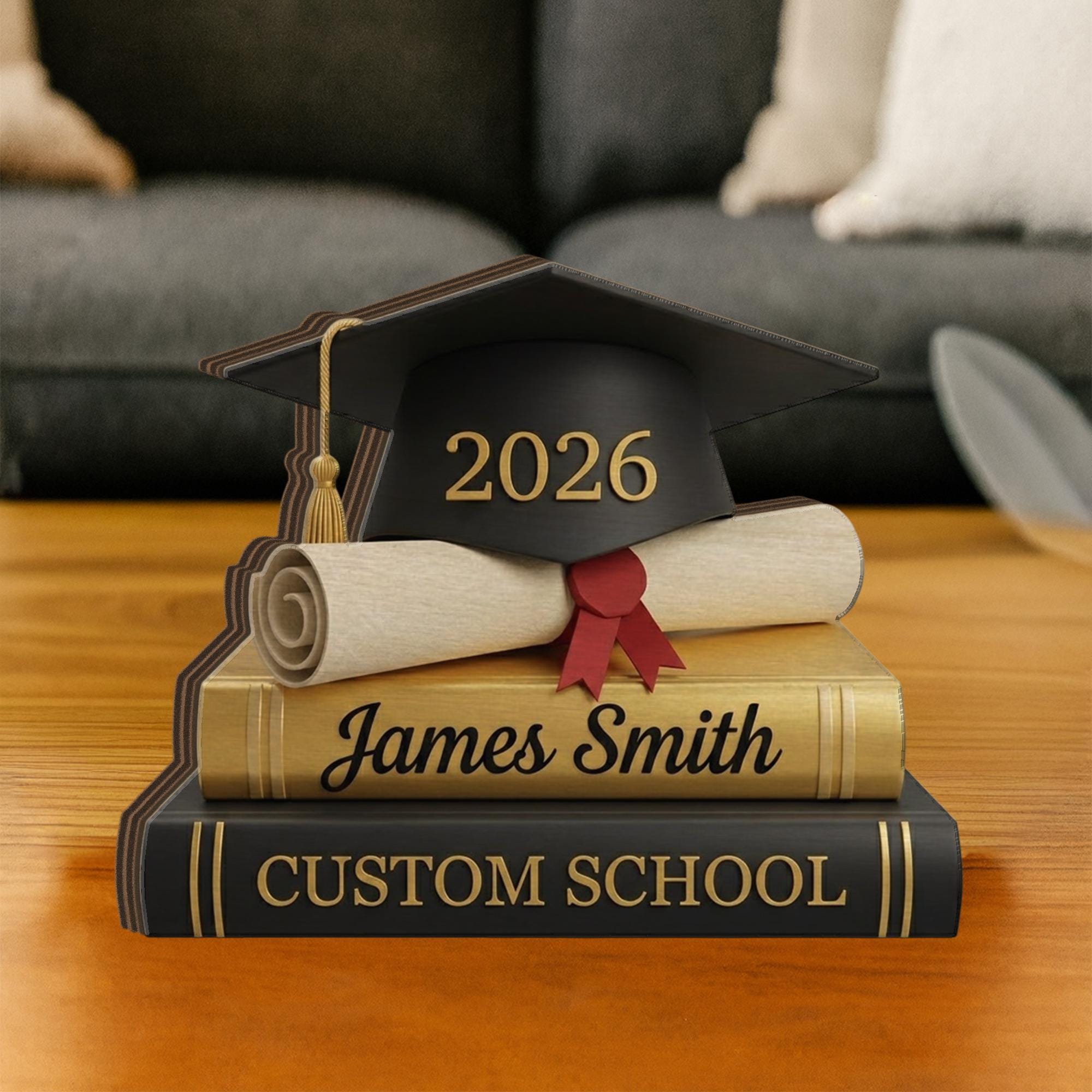 Personalized Wooden Graduation Block, Name Diploma Cap Display, Class Year Desk Decor
