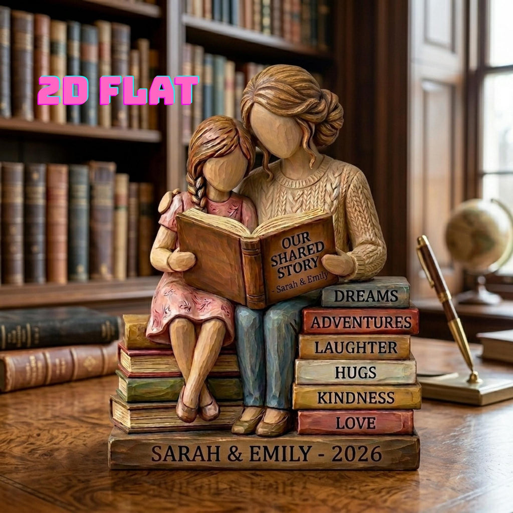 Personalized Mother and Child Wooden Block, Mother's Day Gift for Mom, Custom Reading Keepsake, Book Lover Mom Decor