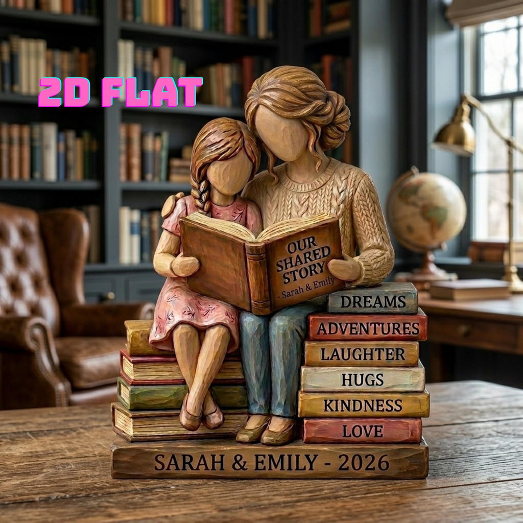 Personalized Mother and Child Wooden Block, Mother's Day Gift for Mom, Custom Reading Keepsake, Book Lover Mom Decor