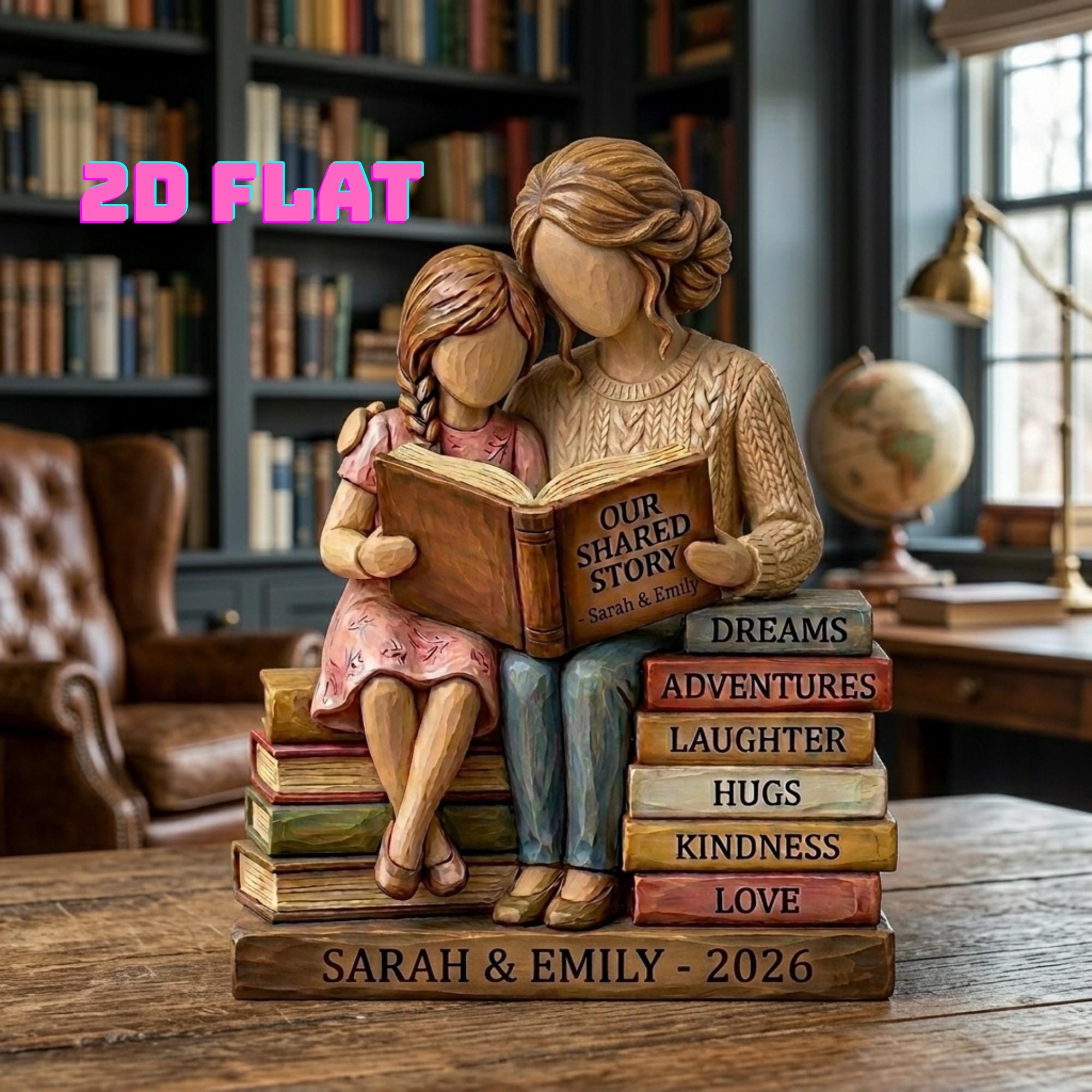 Personalized Mother and Child Wooden Block, Mother's Day Gift for Mom, Custom Reading Keepsake, Book Lover Mom Decor