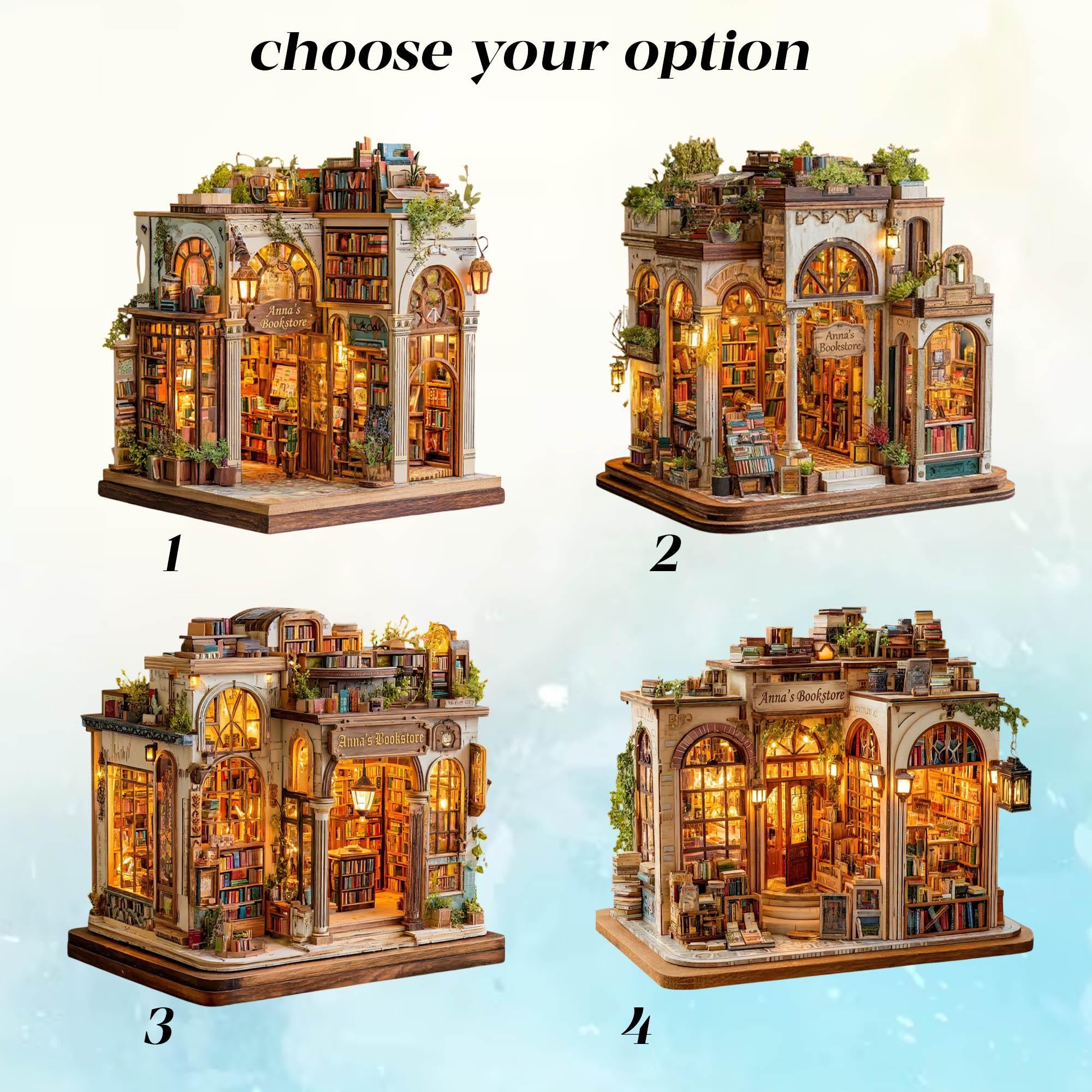 Personalized 2D Miniature Bookstore Wooden Model - Vintage Library Decor - Custom Name Book Lover Gift