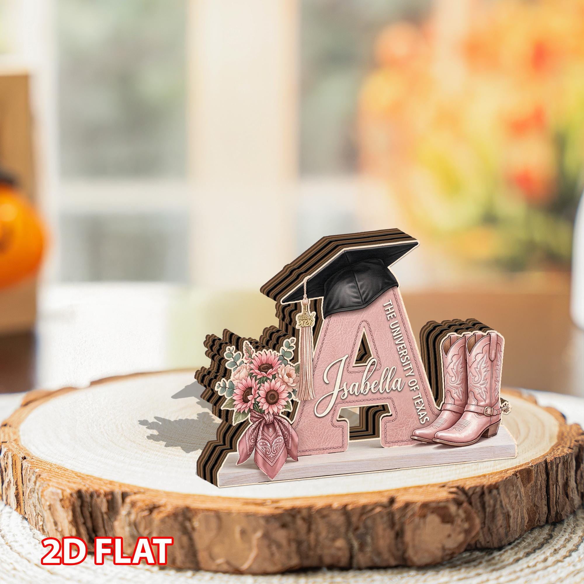 Personalized Graduation Wooden Block, Custom Name Letter Decor, Cowgirl Boots Grad Cap Keepsake, College Gift for Her Daughter Friend