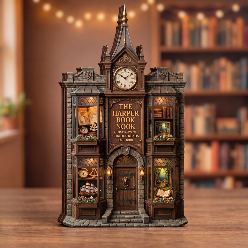 Personalized Bookshop Wooden Block Decor, Custom Book Nook Shelf Sitter, Miniature Library Gift, Cozy Reading Room Plaque Art Decor for Home